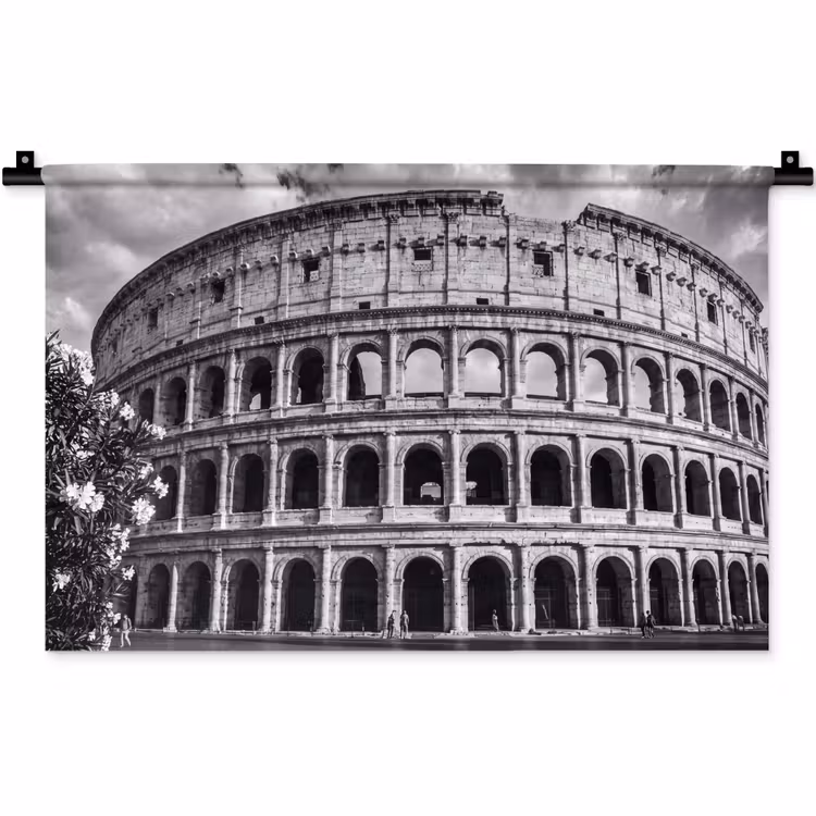 Architectuur - Colosseum - Rome - Historisch - Zwart-wit Wandkleed katoen klein -zz3d