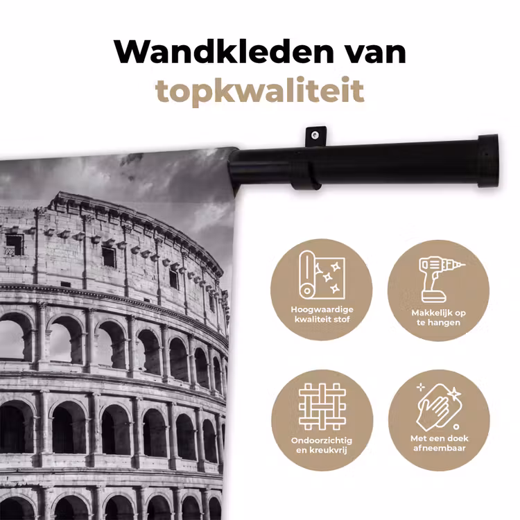 Architectuur - Colosseum - Rome - Historisch - Zwart-wit Wandkleed katoen klein -sfeer2