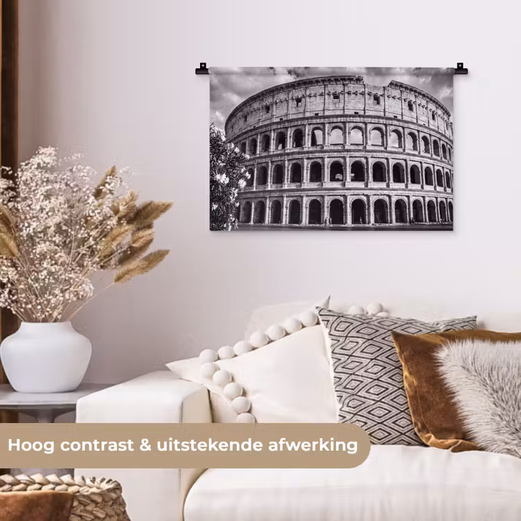 Architectuur - Colosseum - Rome - Historisch - Zwart-wit Wandkleed katoen klein -sfeer1