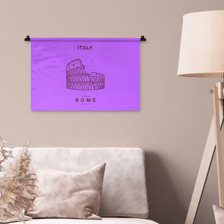 Architectuur - Colosseum - Rome - Minimalistisch - Paars Wandkleed katoen klein -sfeer4