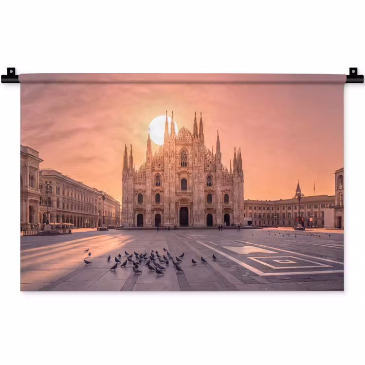 Architectuur - Milaan - Plein - Zonsopgang - Oranje Wandkleed katoen klein -zz3d