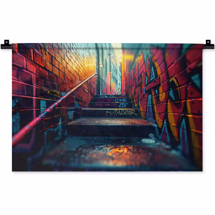 Architectuur - Neon - Trap - Graffiti Wandkleed katoen klein -zz3d