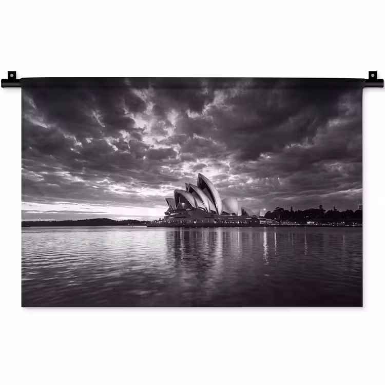 Architectuur - Water - Stad - Modern - Zwart-wit Wandkleed katoen klein -zz3d