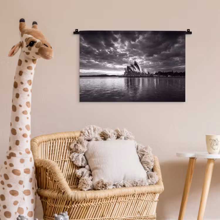 Architectuur - Water - Stad - Modern - Zwart-wit Wandkleed katoen klein -wsfeer5_kind