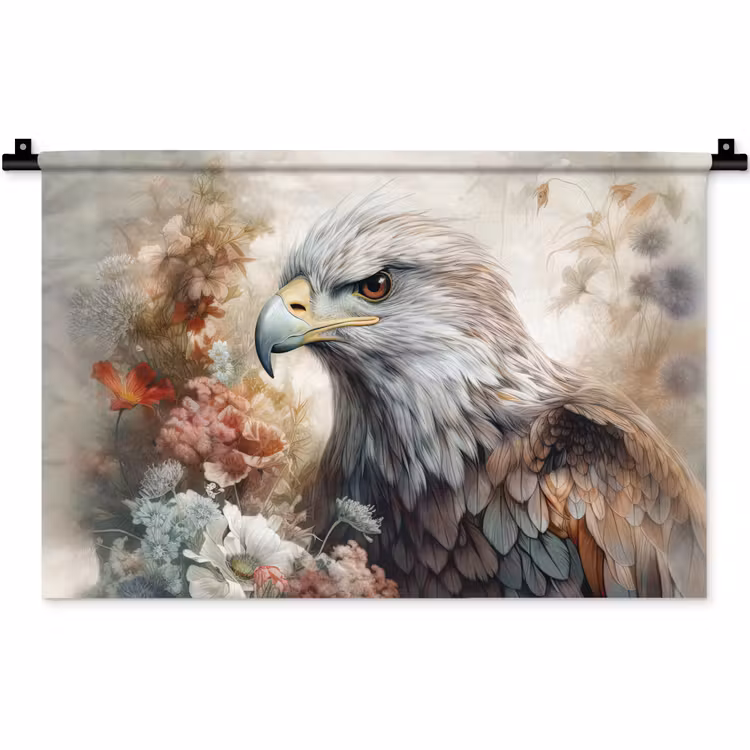 Arend - Adelaar - Vogel - Bloemen - Natuur Wandkleed katoen klein -zz3d
