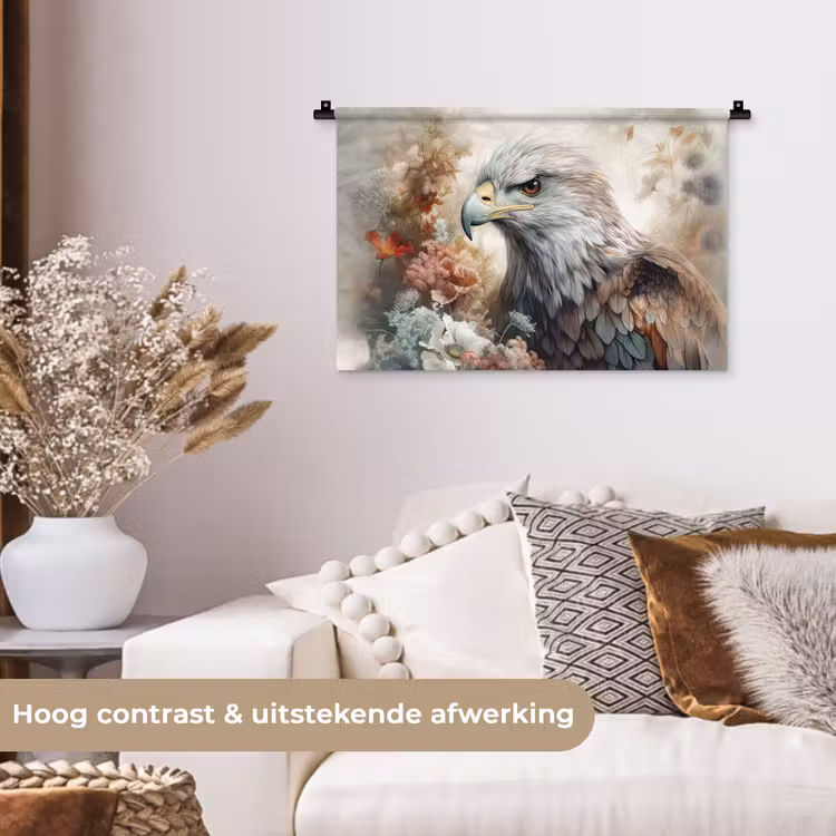 Arend - Adelaar - Vogel - Bloemen - Natuur Wandkleed katoen klein -sfeer1