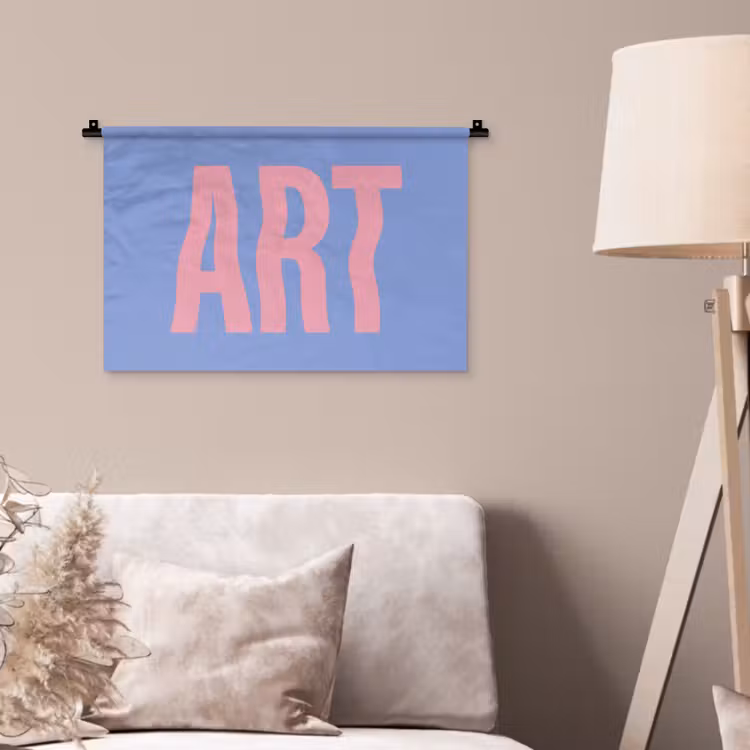 Art - Roze - Blauw Wandkleed katoen klein -sfeer4
