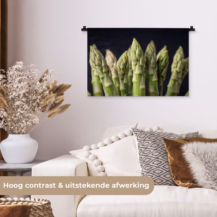 Asperges - Groen - Zwart Wandkleed katoen klein -sfeer1