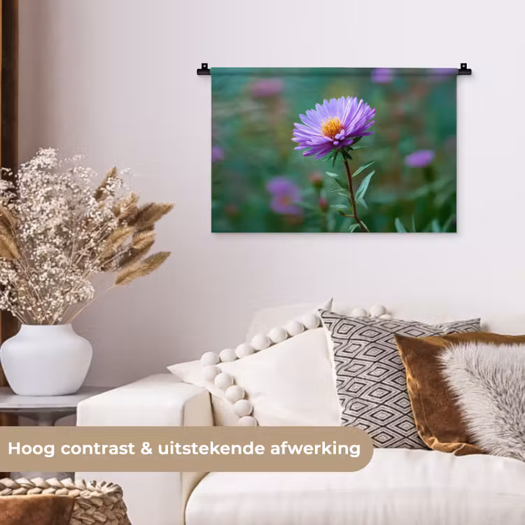 Aster - Paars - Bloem - Blaadjes Wandkleed katoen klein -sfeer1
