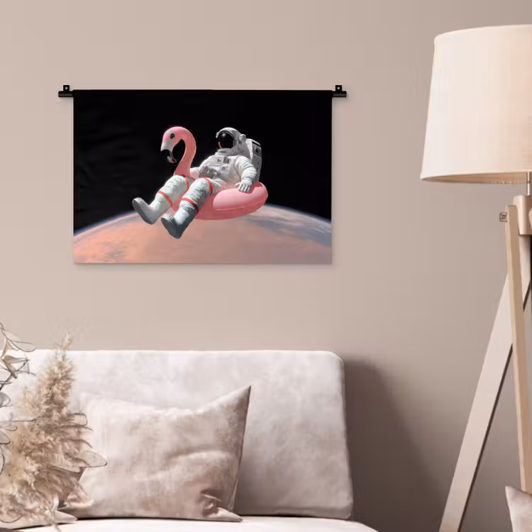 Astronaut - Flamingo - Zwemband - Roze Wandkleed katoen klein -sfeer4