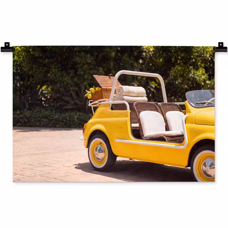 Auto - Picknick - Zomer - Geel Wandkleed katoen klein -zz3d