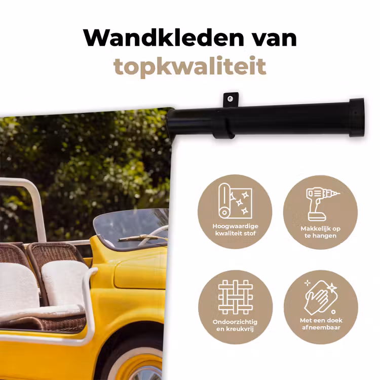 Auto - Picknick - Zomer - Geel Wandkleed katoen klein -sfeer2