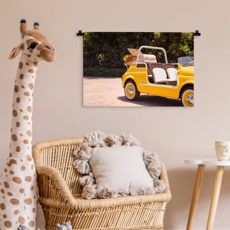 Auto - Picknick - Zomer - Geel Wandkleed katoen klein -wsfeer5_kind