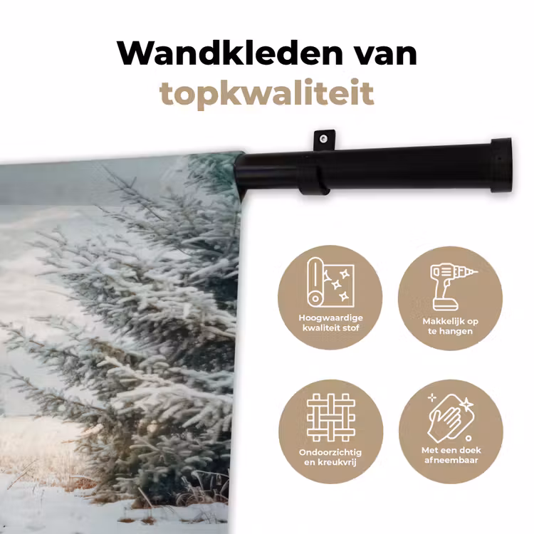 Auto - Rood - Cadeaus - Winter - Sneeuw - Kerst Wandkleed katoen klein -sfeer2