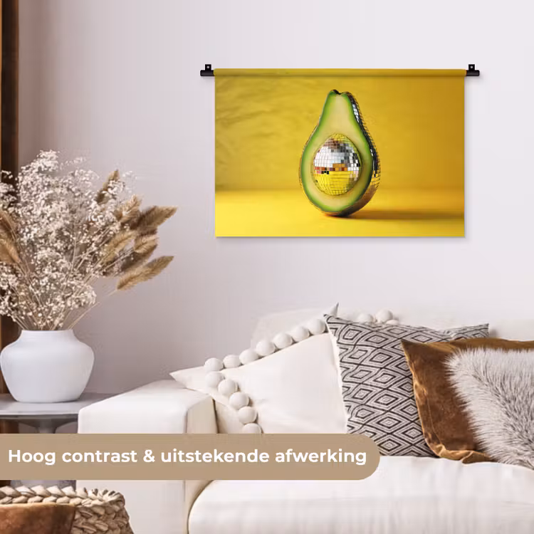 Avocado - Discobal - Geel - Glitter Wandkleed katoen klein -sfeer1