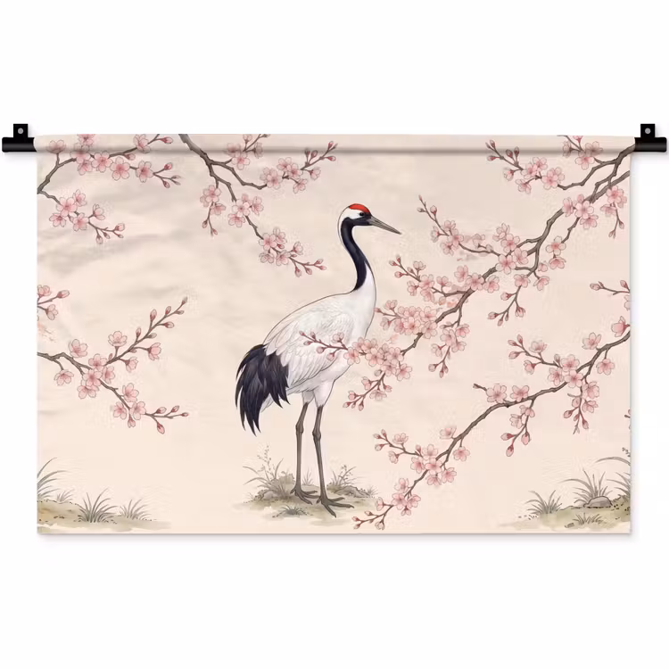 Aziatisch - Kraanvogel - Beige Wandkleed katoen klein -zz3d