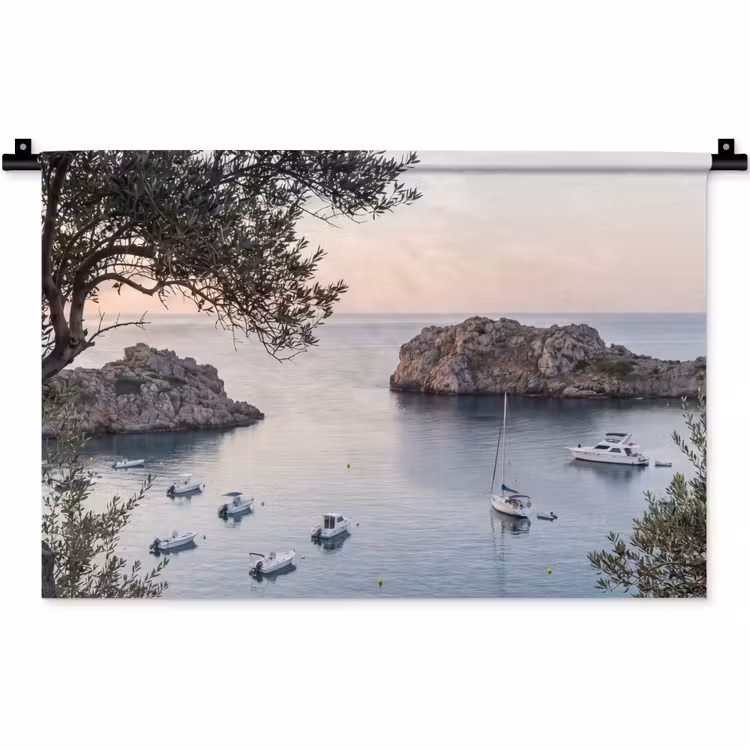 Wandkleed - Baai - boten - zonsondergang - Baai - boten - zonsondergang Wandkleed katoen klein