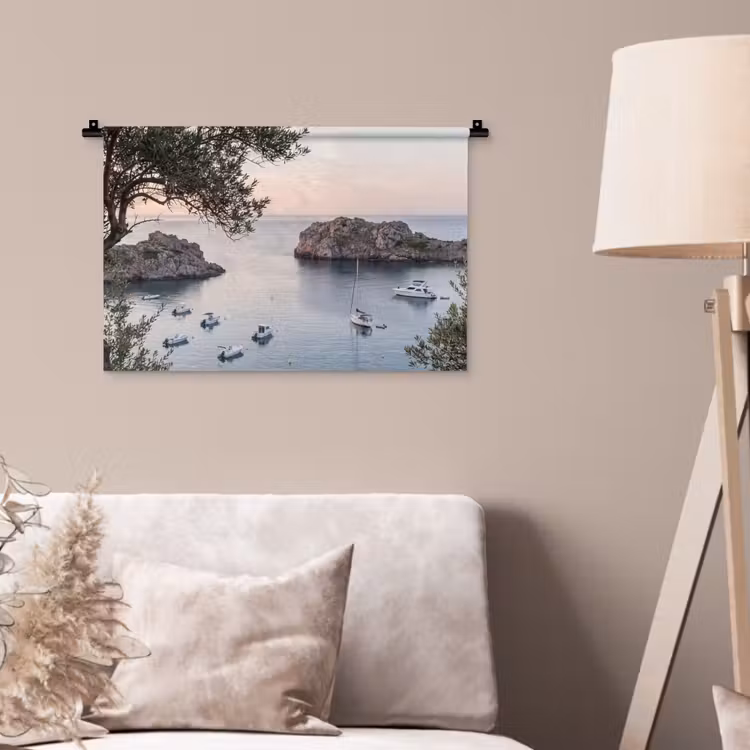 Wandkleed - Baai - boten - zonsondergang - Baai - boten - zonsondergang Wandkleed katoen klein