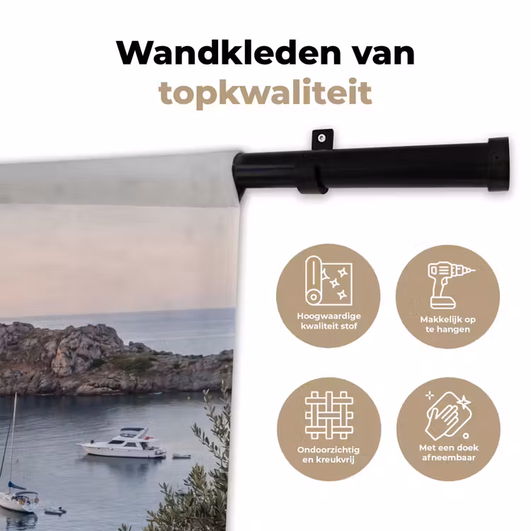 Wandkleed - Baai - boten - zonsondergang - Baai - boten - zonsondergang Wandkleed katoen klein