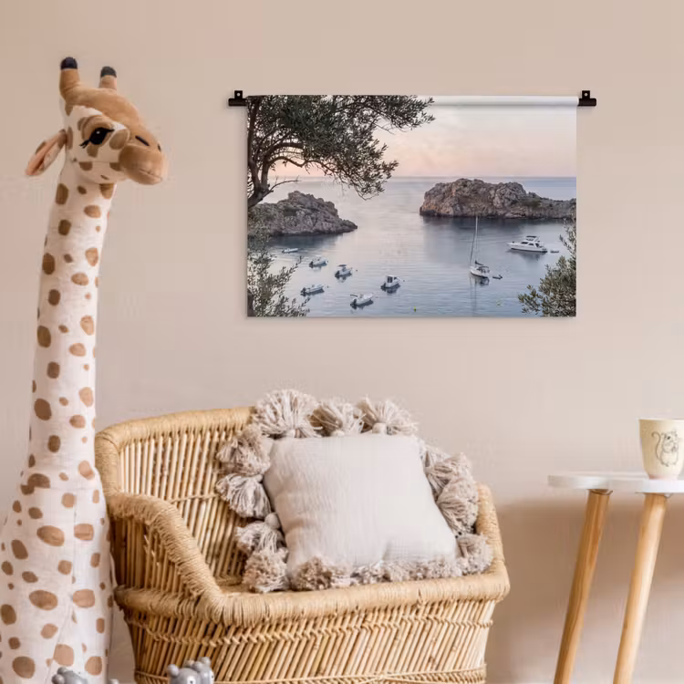 Wandkleed - Baai - boten - zonsondergang - Baai - boten - zonsondergang Wandkleed katoen klein
