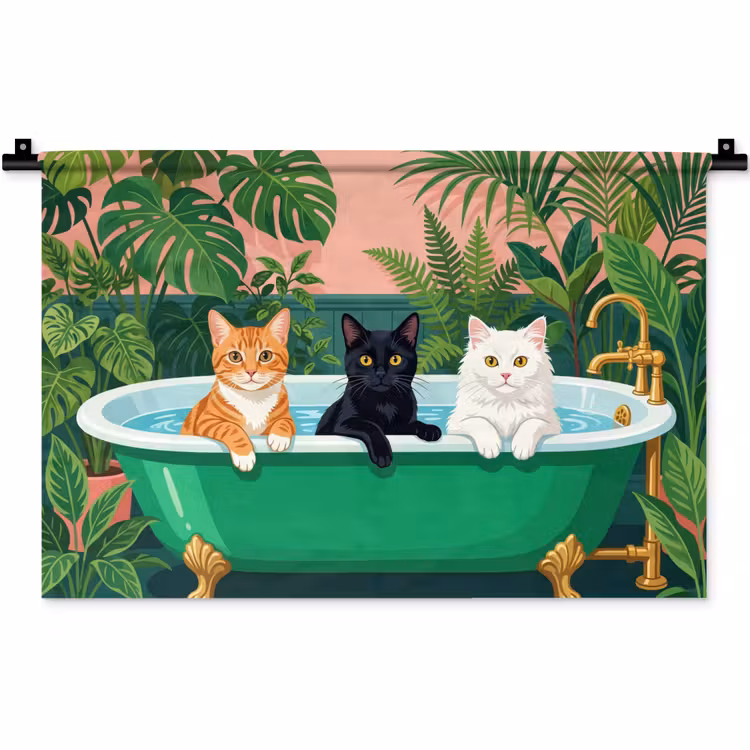 Badkamer - Kattenparade - Kleurrijk Wandkleed katoen klein -zz3d