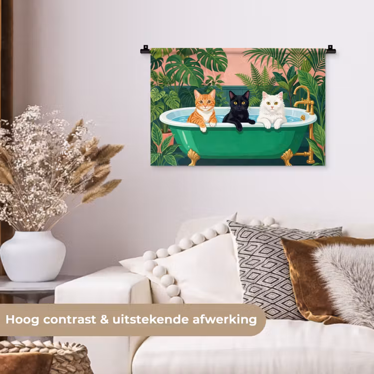 Badkamer - Kattenparade - Kleurrijk Wandkleed katoen klein -sfeer1