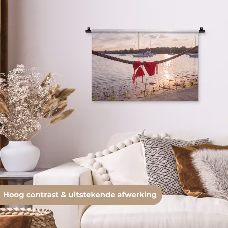 Badkleding - Rood - Zomer - Water - Zonsondergang Wandkleed katoen klein -sfeer1
