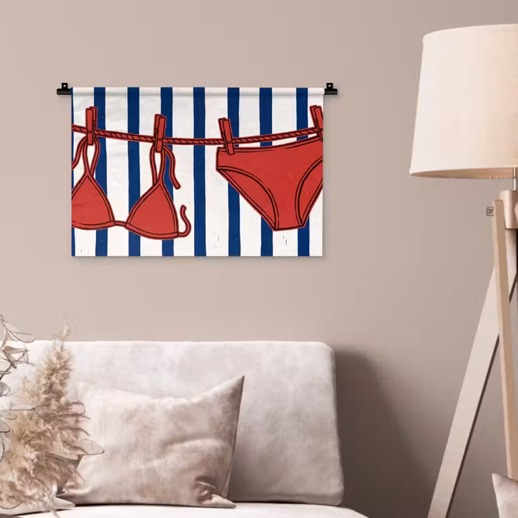 Badkleding - Waslijn - Zomer - Illustratie - Rood Wandkleed katoen klein -sfeer4