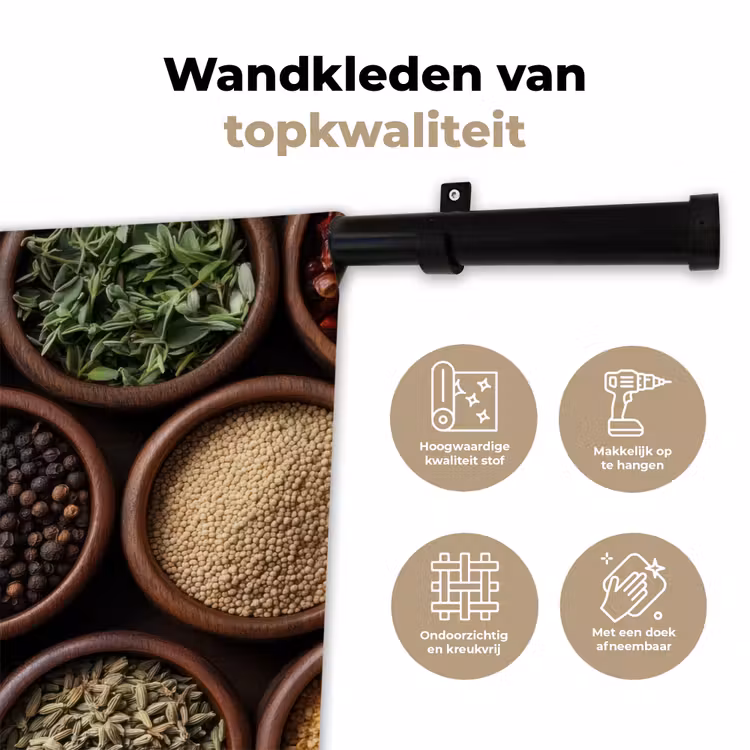 Bakjes - Hout - Kruiden - Kleurrijk Wandkleed katoen klein -sfeer2