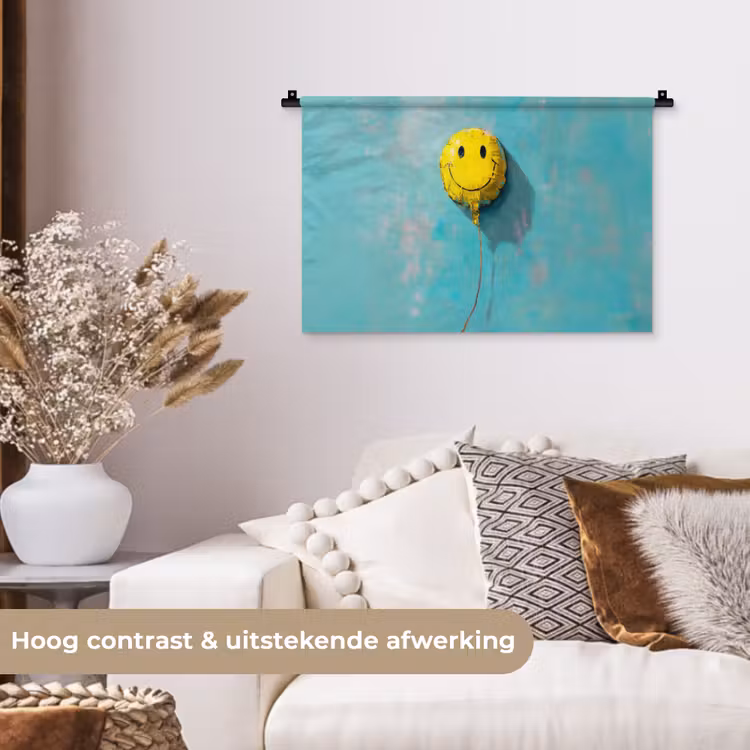 Ballon - Geel - Smiley Wandkleed katoen klein -sfeer1