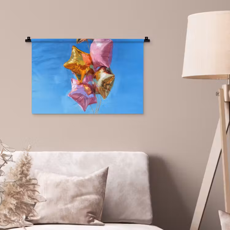 Ballonnen - Goud - Stervorm - Roze Wandkleed katoen klein -sfeer4