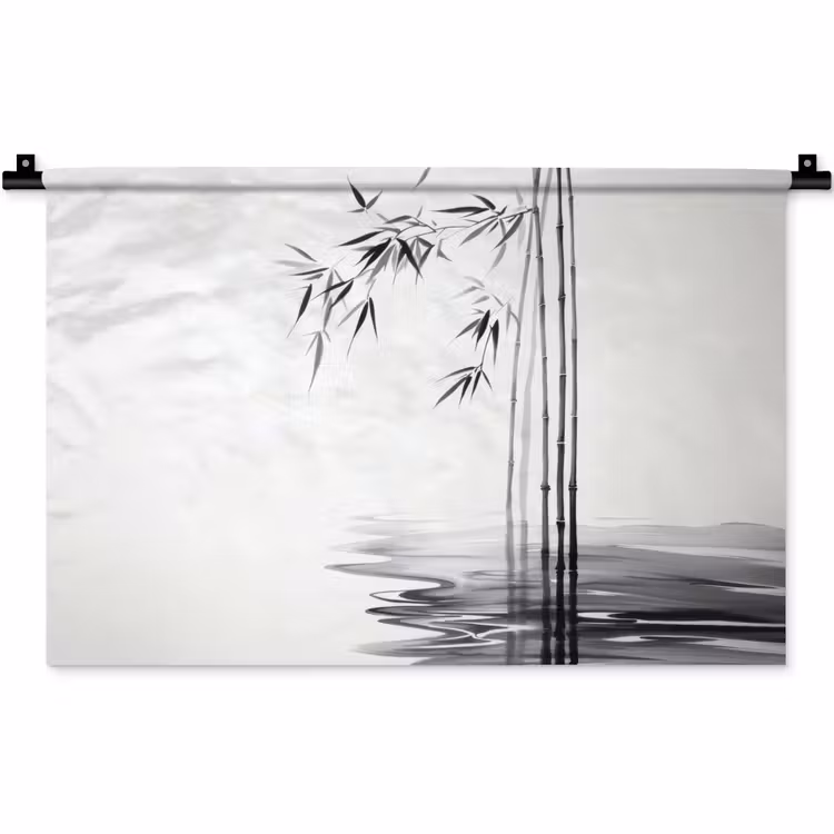 Bamboestammen - Water - Minimalistisch - Wit Wandkleed katoen klein -zz3d