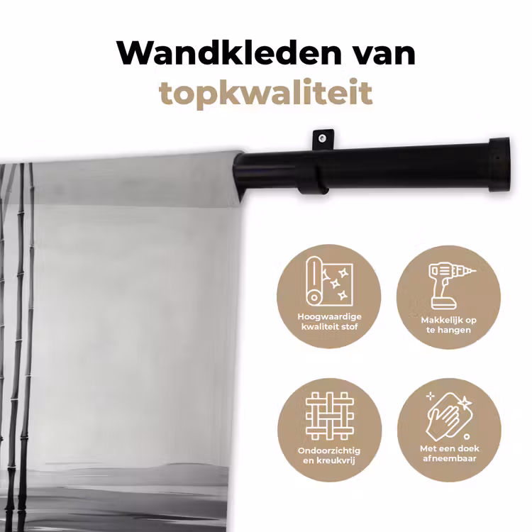 Bamboestammen - Water - Minimalistisch - Wit Wandkleed katoen klein -sfeer2