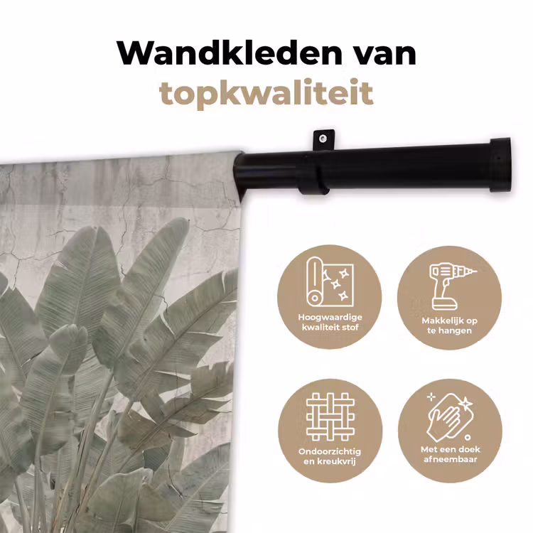 Bananenbladeren - Beton - Groen Wandkleed katoen klein -sfeer2