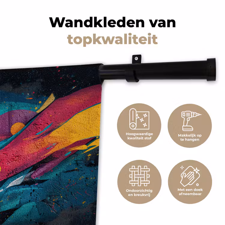 Banen - Golven - Kleurrijk - Abstract Wandkleed katoen klein -sfeer2
