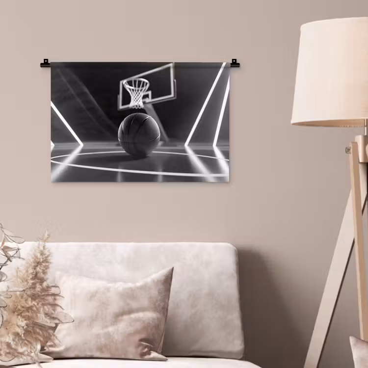 Basketbal - Basketbalveld - Lichtlijnen Wandkleed katoen klein -sfeer4