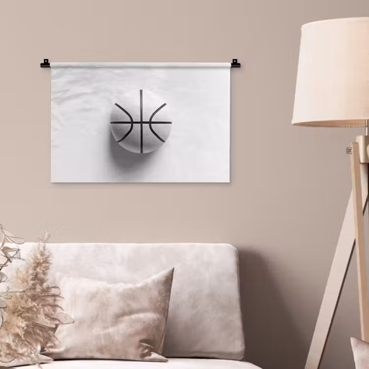 Basketbal - Wit - Schaduw - Lijnen Wandkleed katoen klein -sfeer4