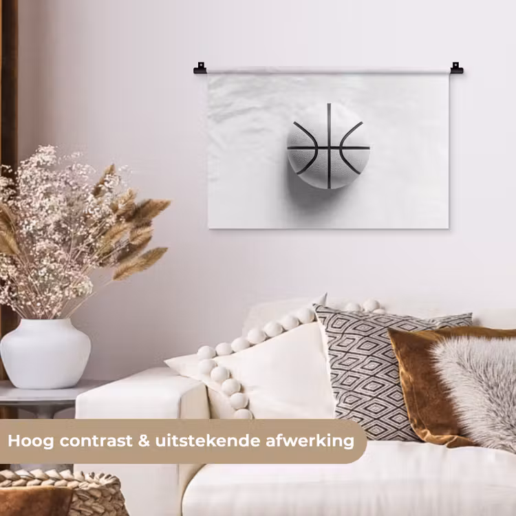Basketbal - Wit - Schaduw - Lijnen Wandkleed katoen klein -sfeer1
