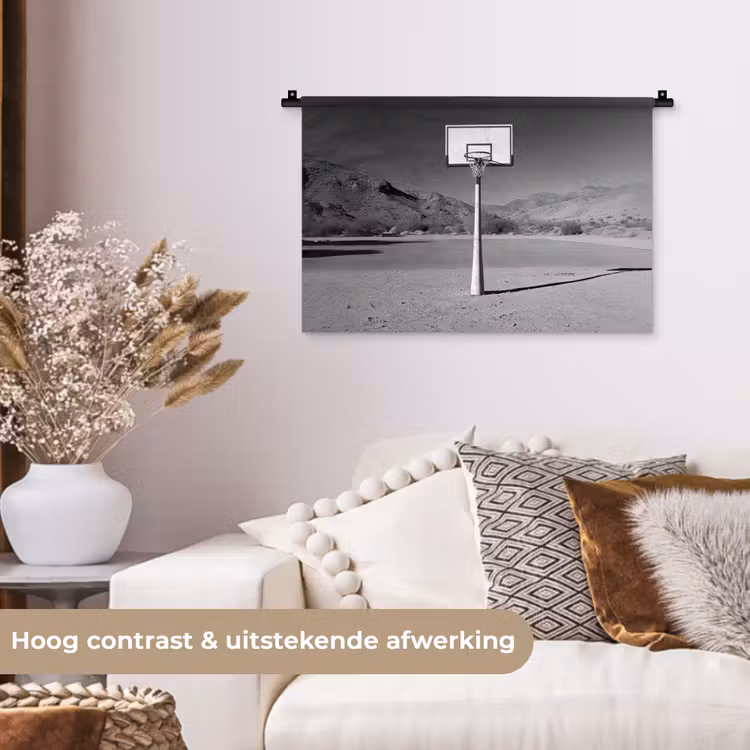 Basketbalpaal - Landschap - Zand - Wit Wandkleed katoen klein -sfeer1