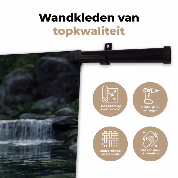 Beek - Waterval - Natuur - Groen Wandkleed katoen klein -sfeer2