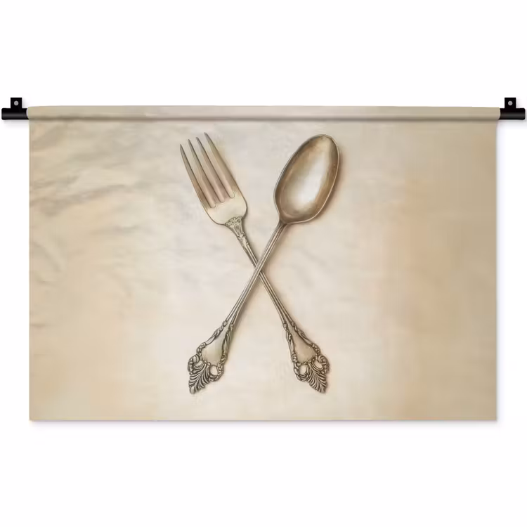 Beige - Vintage - Bestek Wandkleed katoen klein -zz3d
