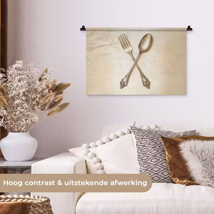 Beige - Vintage - Bestek Wandkleed katoen klein -sfeer1
