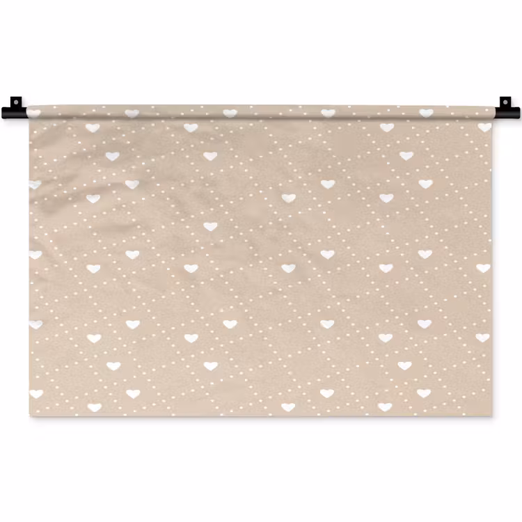 Beige - Wit - Hartjes - Patroon Wandkleed katoen klein 269 -zz3d