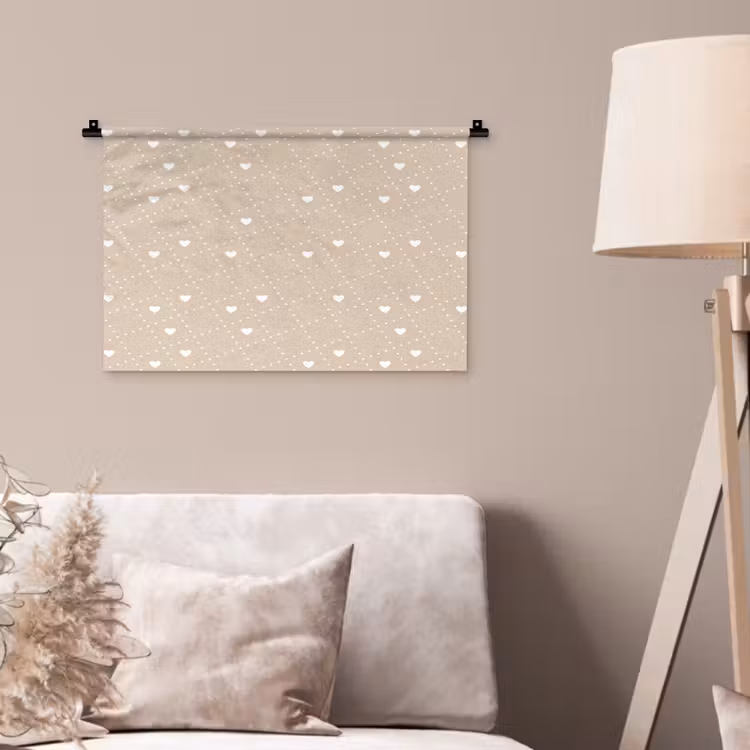 Beige - Wit - Hartjes - Patroon Wandkleed katoen klein 269 -sfeer4