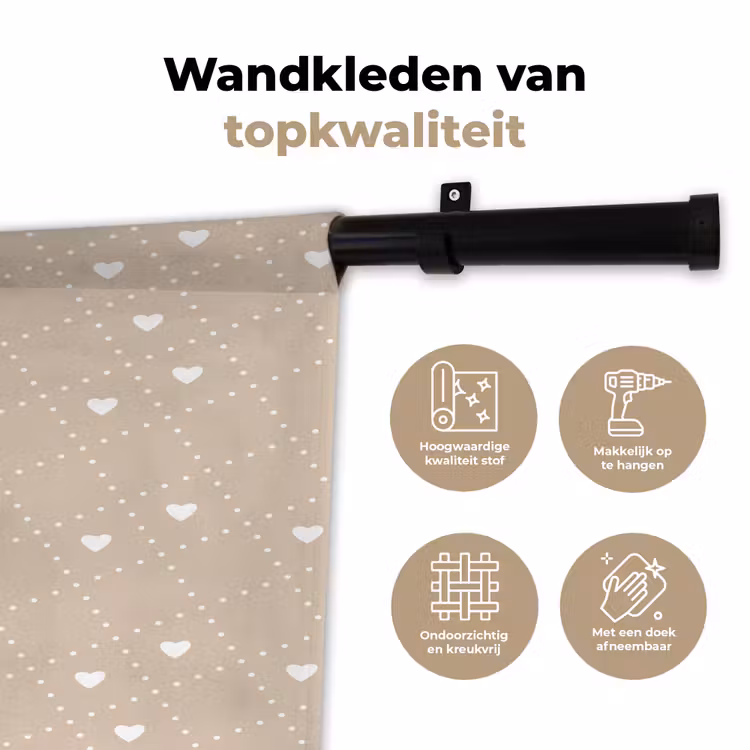 Beige - Wit - Hartjes - Patroon Wandkleed katoen klein 269 -sfeer2