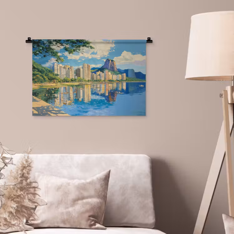 Berg - Skyline - Strand - Water Wandkleed katoen klein -sfeer4