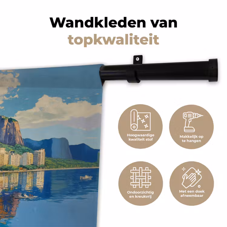 Berg - Skyline - Strand - Water Wandkleed katoen klein -sfeer2