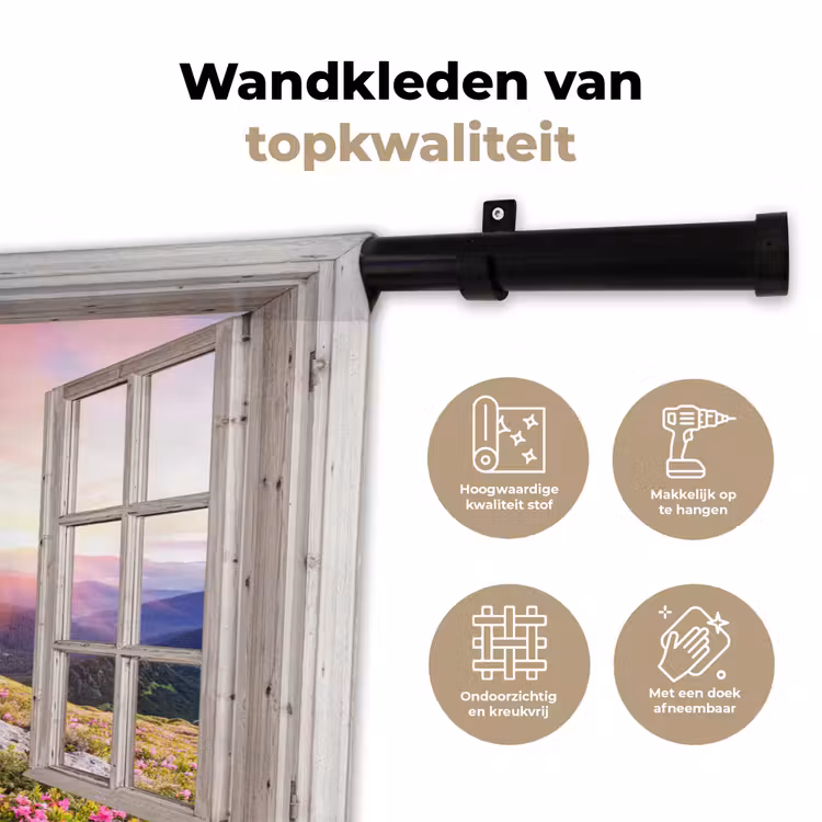 Bergen - Landschap - Doorkijk - Bloemen - Avond - Roze Wandkleed katoen klein -sfeer2