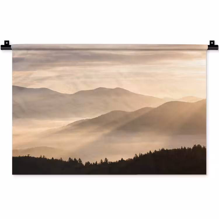 Bergen - Mist - Zonnestralen Wandkleed katoen klein -zz3d