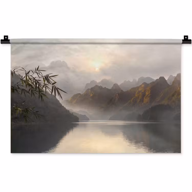 Bergen - Water - Mist - Natuur - Landschap Wandkleed katoen klein -zz3d